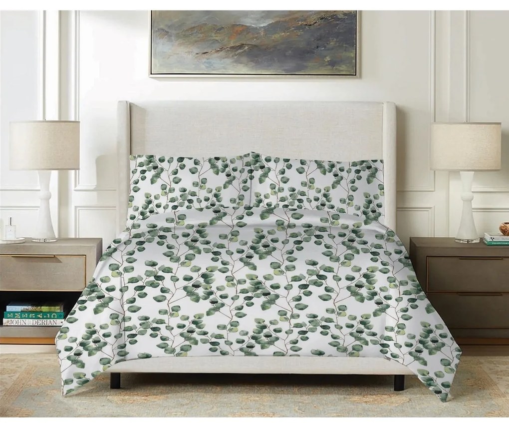 Matex Pościel satynowa Liście eukaliptusa akwarela, 140 x 200 cm, 70 x 90 cm