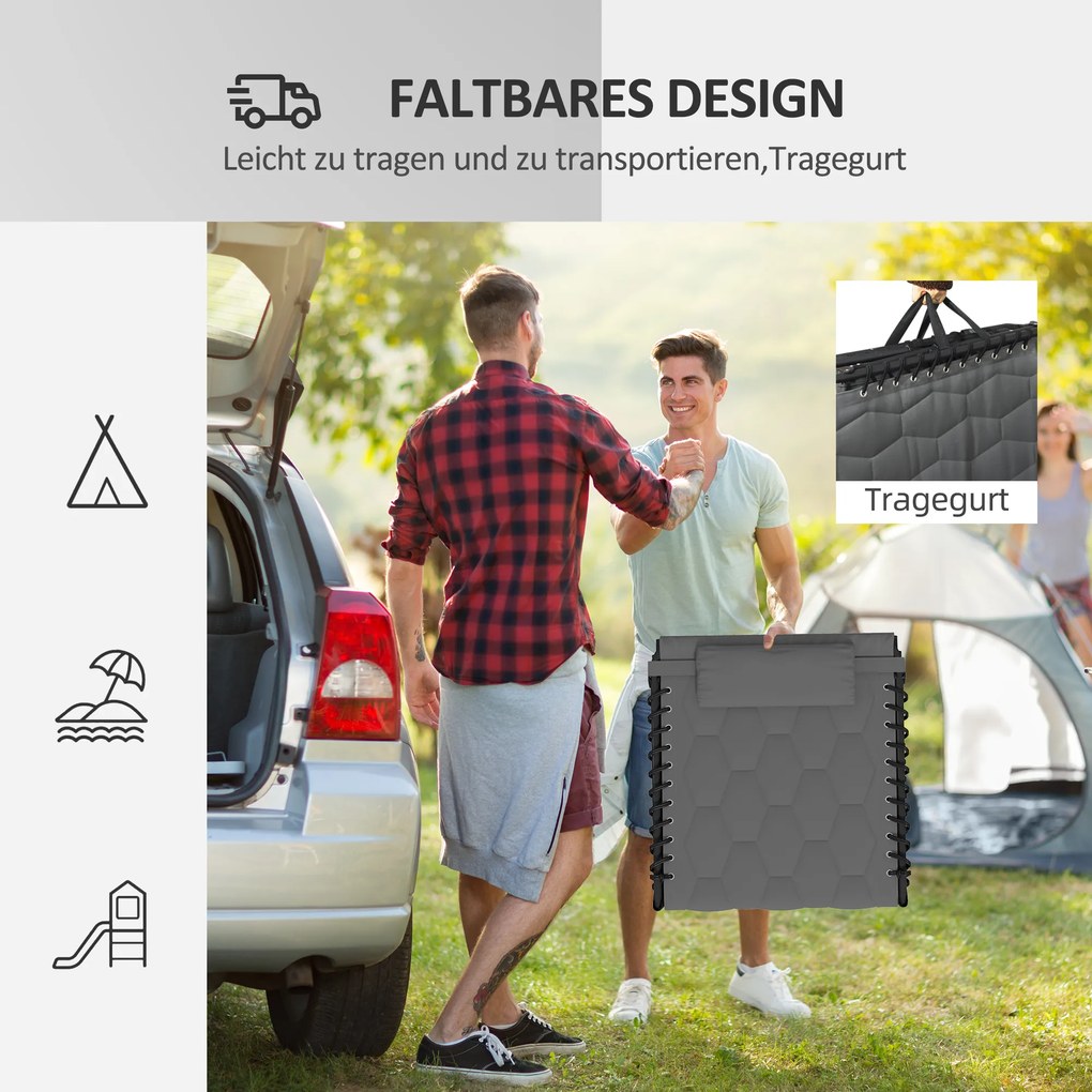 Outsunny Leżak ogrodowy Leżak, składany, z poduszką, odporny na warunki atmosferyczne; 188 cm x 65 cm x 36 cm, Szary + Czarny