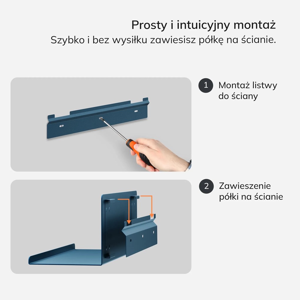 Półka wisząca metalowa granatowa, 400 mm: JOANNE Modern
