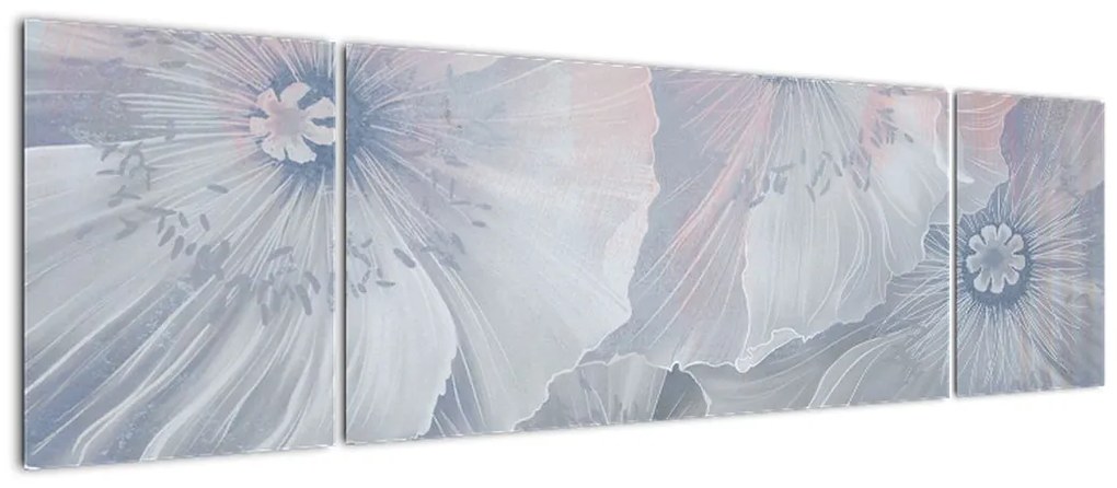 Obraz - Niebieskie kwiaty na ścianie (170x50 cm)