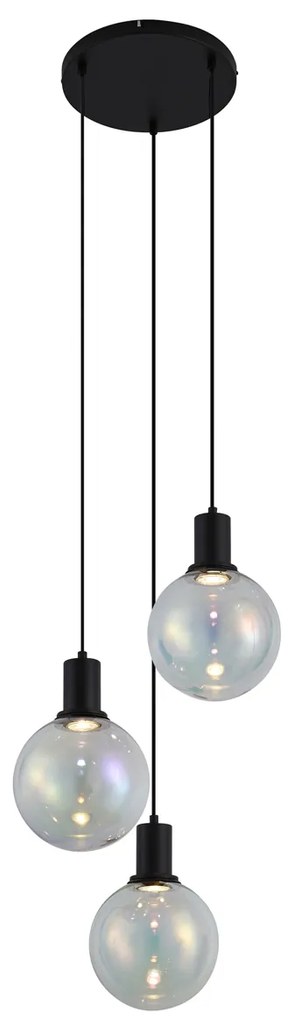 Designerska lampa wisząca czarna z tęczowym szkłem okrągła 3-punktowa - Mallon