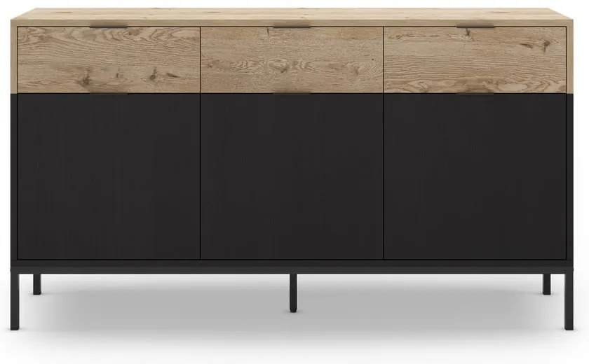 Czarna niska komoda w dekorze dębu 150x80 cm Marion – Marckeric