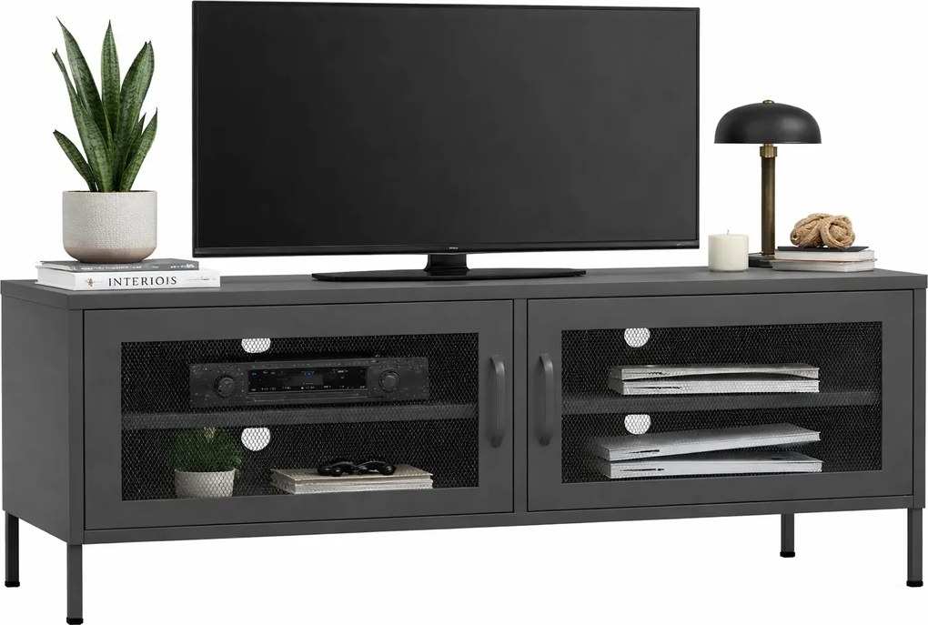 Stalowa szafka RTV w stylu loft antracyt Biały połysk D7-H28