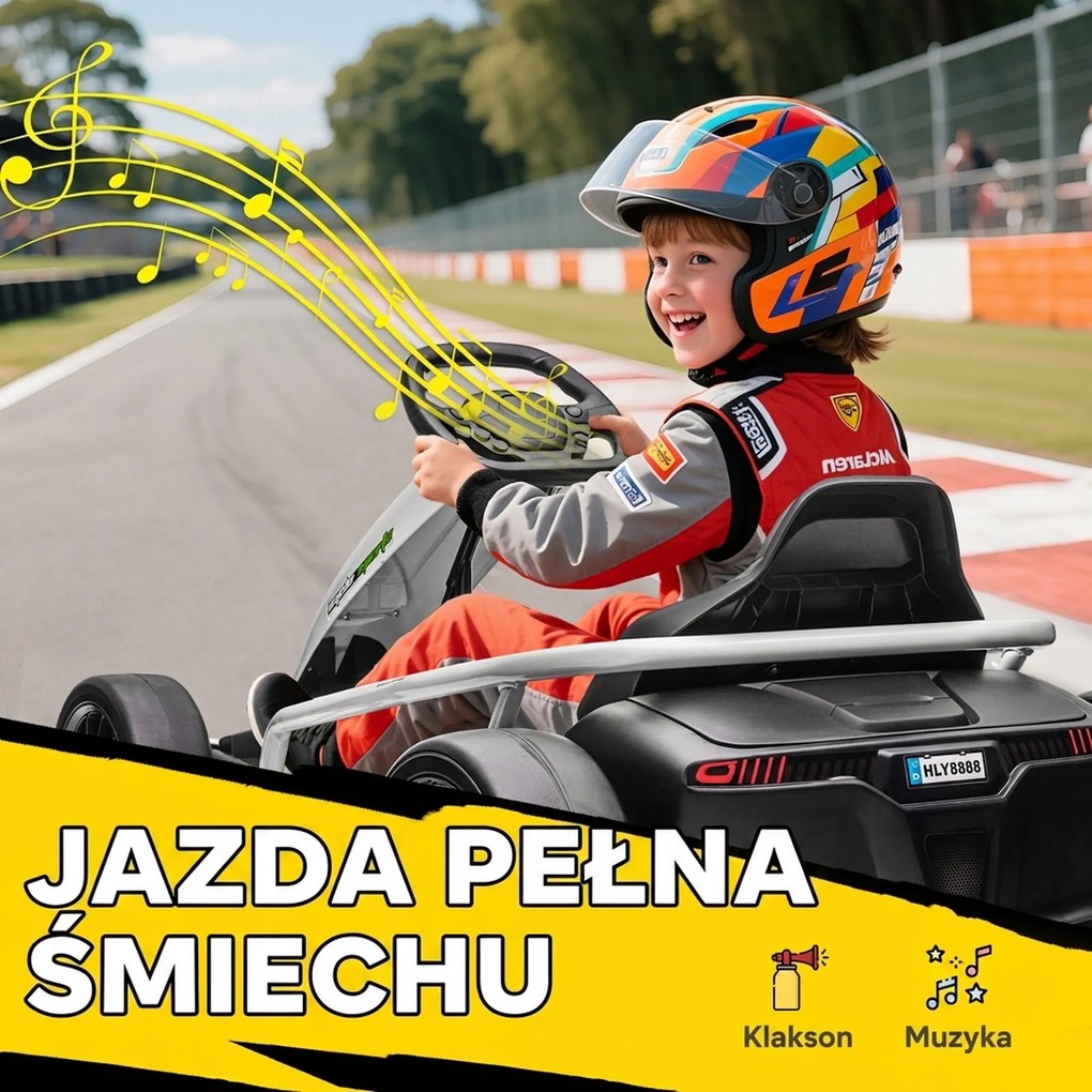 HOMCOM 24 V elektryczny gokart dla dzieci do 13 km/h z funkcją driftu, drift-kart z 2 silnikami dla 8-12 lat, biały | Aosom PL