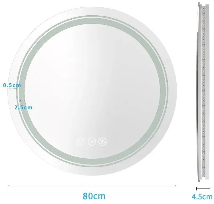 Lustro łazienkowe DOVER 80x80cm srebrne z oświetleniem LED HALMAR