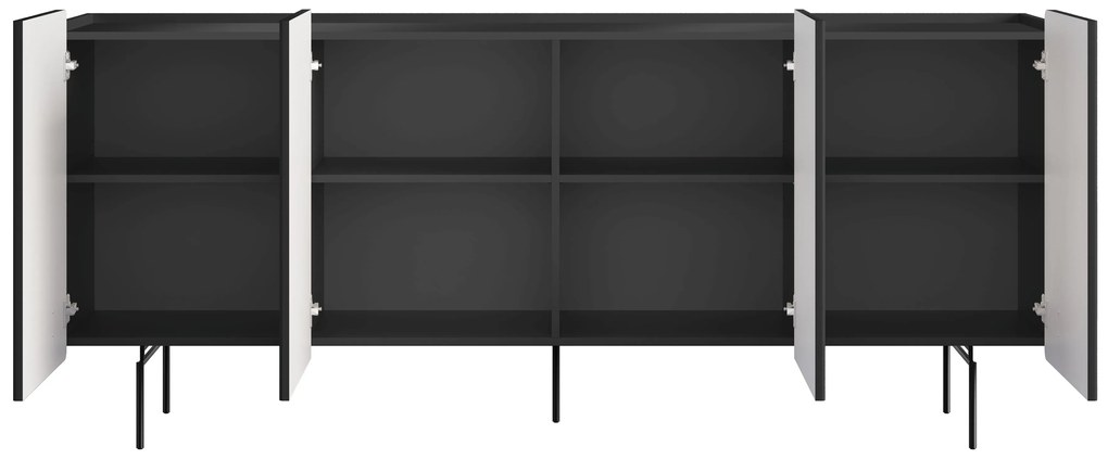 Komoda Malmi 200 cm czterodrzwiowa - czarny mat / czarne nóżki