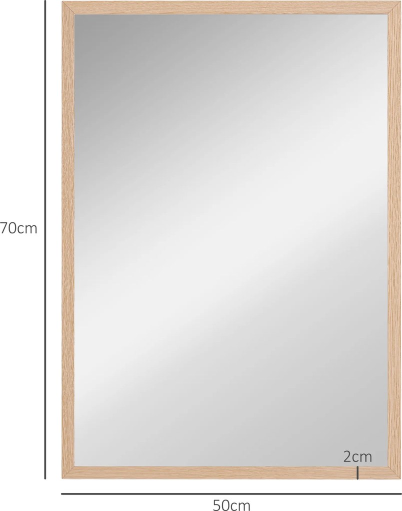 HOMCOM Lusterko ścienne, 50 x 70 cm, ramka w optyce drewna, łatwy montaż, w zestawie śruby