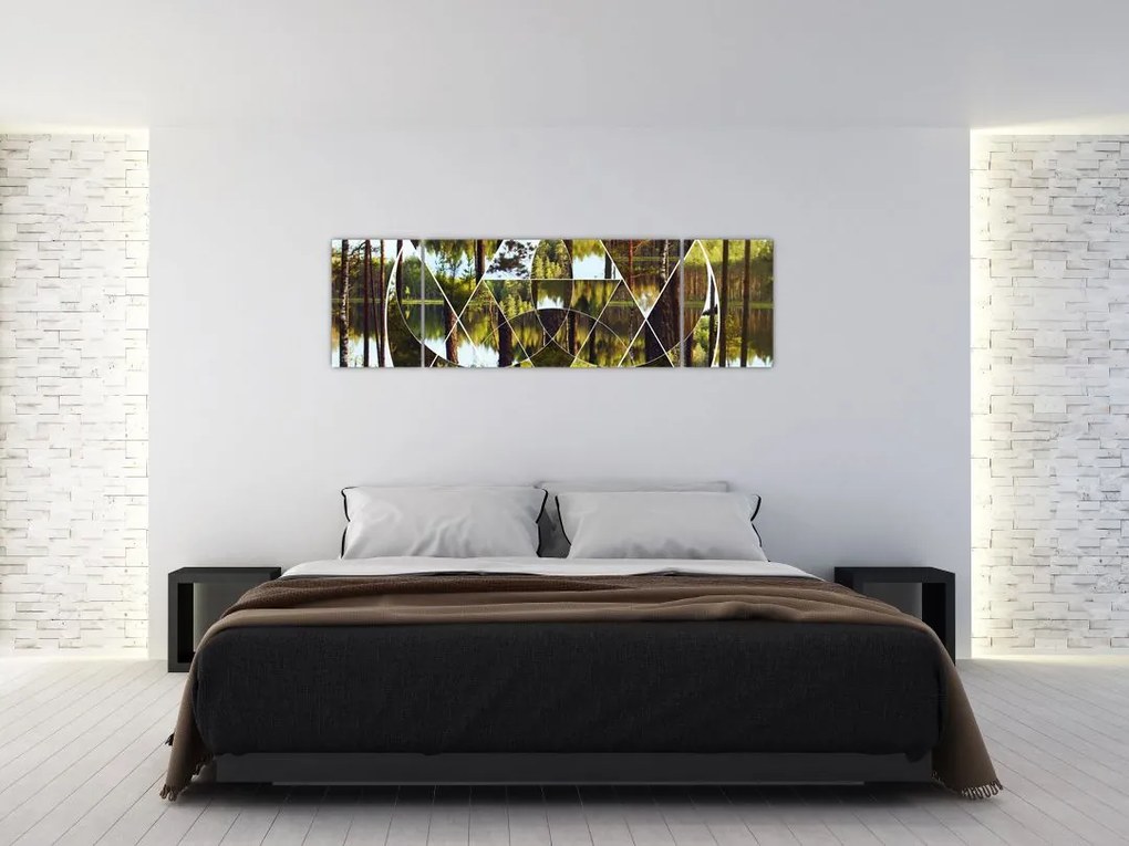 Obraz - Geometryczny kolaż na tle nordyckich lasów (170x50 cm)