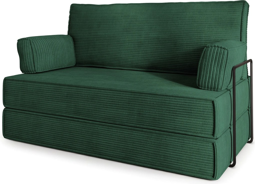 Masseno Sofa piankowa LADIA z funkcją spania, Kanapa z pianki do salonu, Bezmontażowa, Tkanina sztruksowa – Zielony POSO 14