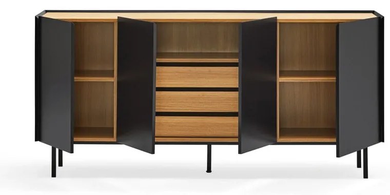 Czarna niska komoda w dekorze dębu 165x78 cm Arista – Teulat