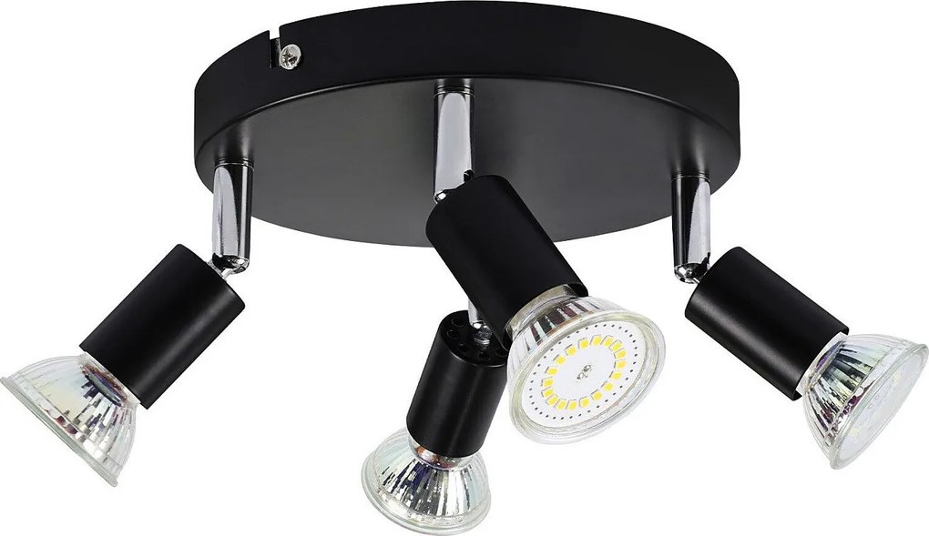 NETTLIFE 4 Czarne obrotowe reflektory sufitowe GU10 Metalowa nowoczesna lampa do salonu, kuchni, przedpokoju i jadalni