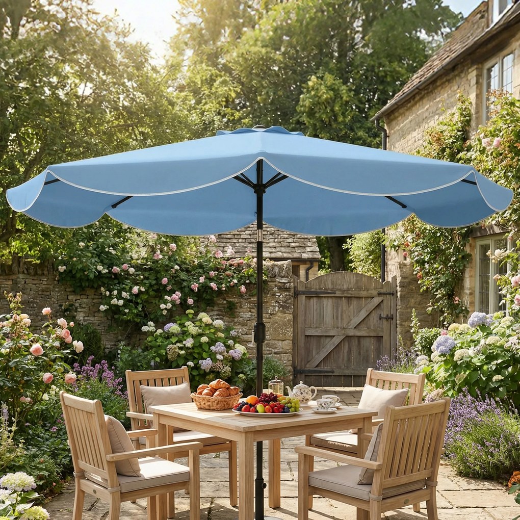 Outsunny Parasol ogrodowy okrągły balkonowy z 3-stopniową regulacją nachylenia, korbka, 8 żeber, Ø265 x 235H cm, jasnoniebieski | Aosom PL
