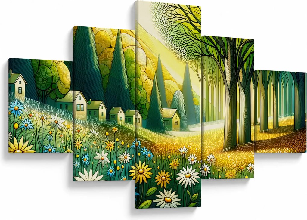 Obraz - Wieś w żółto-zielonym (125x70 cm)
