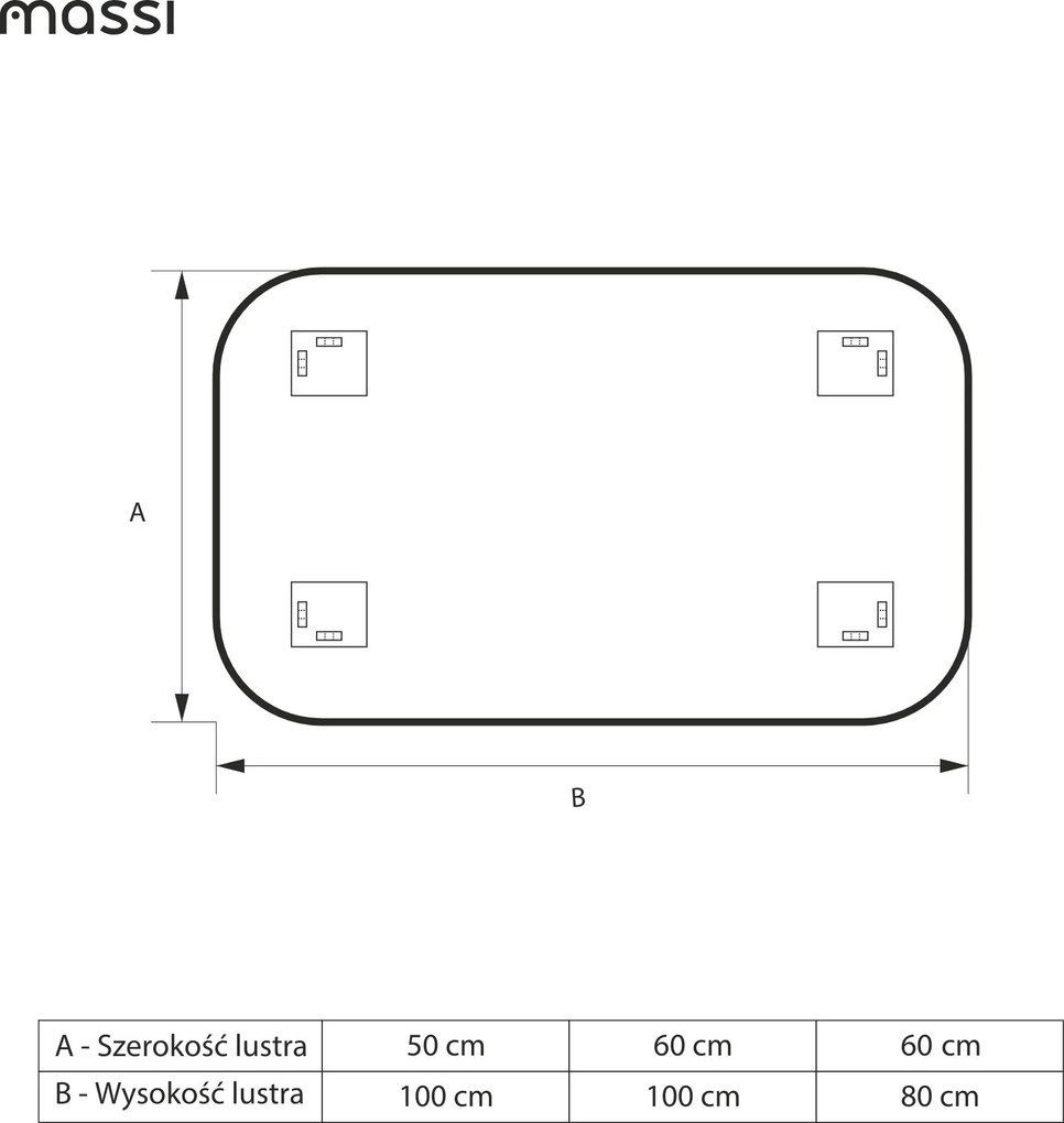 Lustro dekoracyjne prostokątne z podświetleniem ROUND Pure LED| Różne rozmiary | Różne kolory : Kolor tafli szkła - Srebrny, Rozmiar - 60 x 100 cm