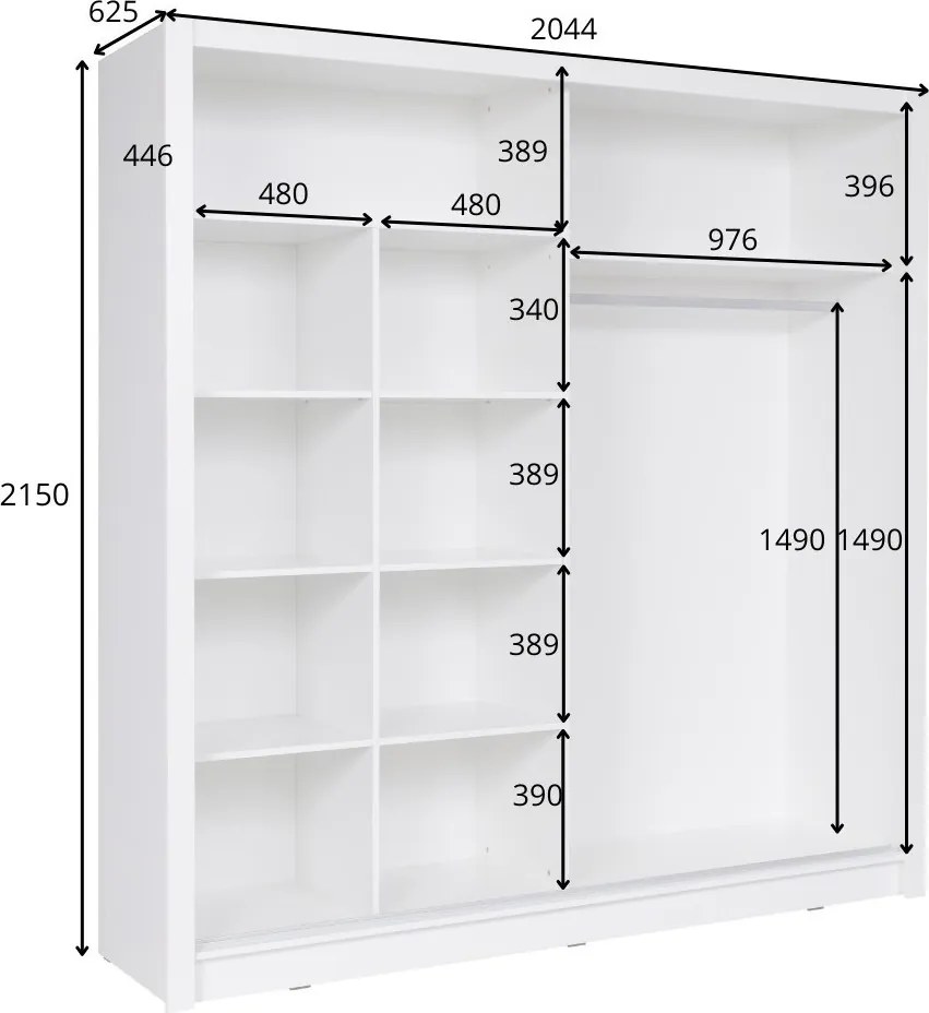 Szafa Przesuwna RANOR 200 cm z Lustrem Szafa Dwudrzwiowa, Szary