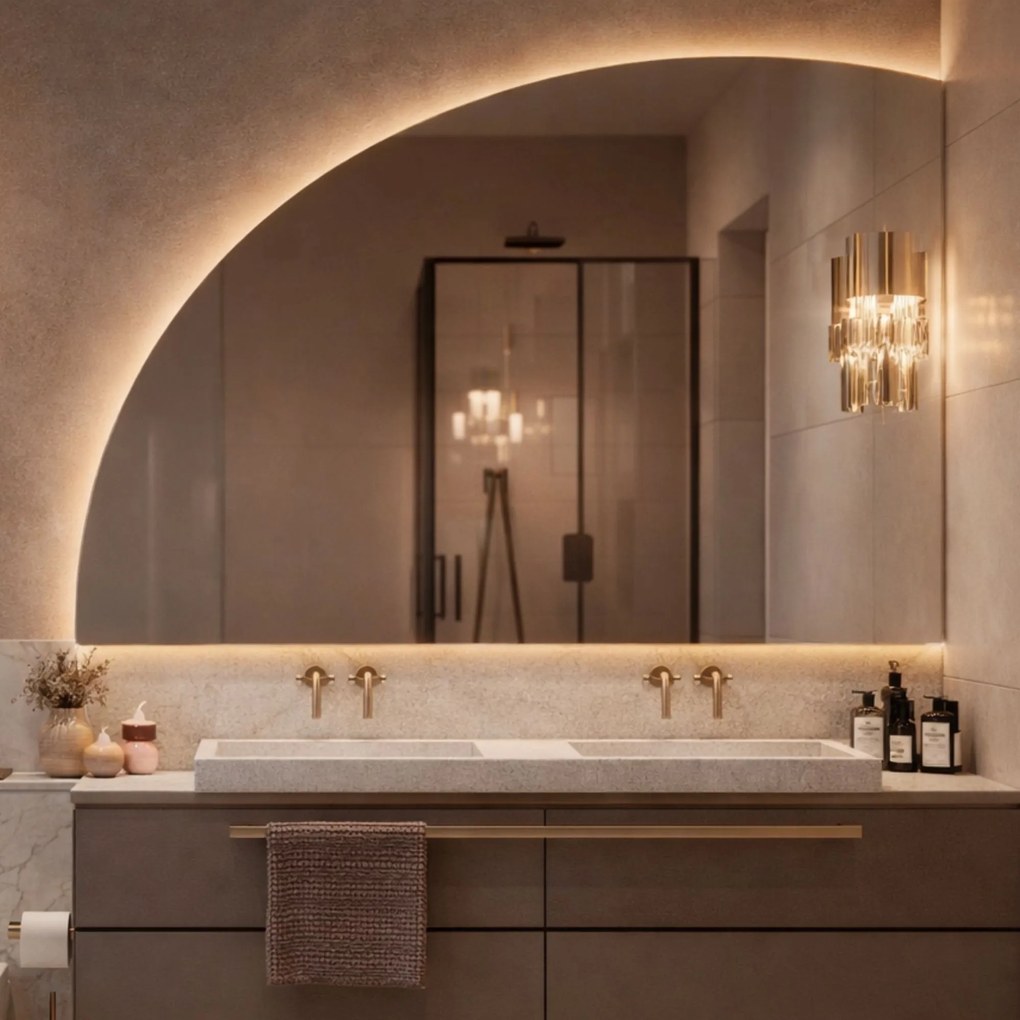 Lustro półokrągłe z podświetleniem MOON Cut LED | Różne rozmiary | Różne kolory : Kolor tafli szkła - Brąz, Rozmiar - 120x80 cm