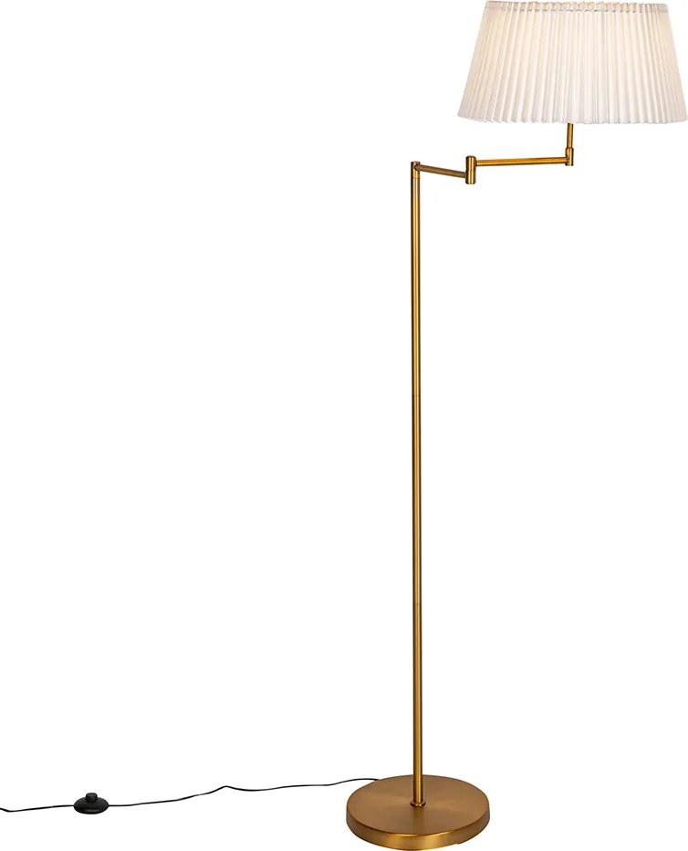 Lampa stojąca brązowa z białym plisowanym kloszem i regulowanym ramieniem - Ladas Deluxe