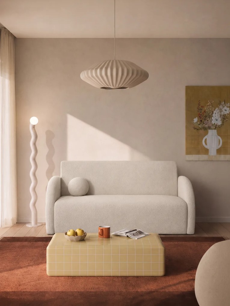 Sofa rozkładana Nubi trzyosobowa 140 cm z pojemnikiem - jasny beżowy boucle Quelle 03