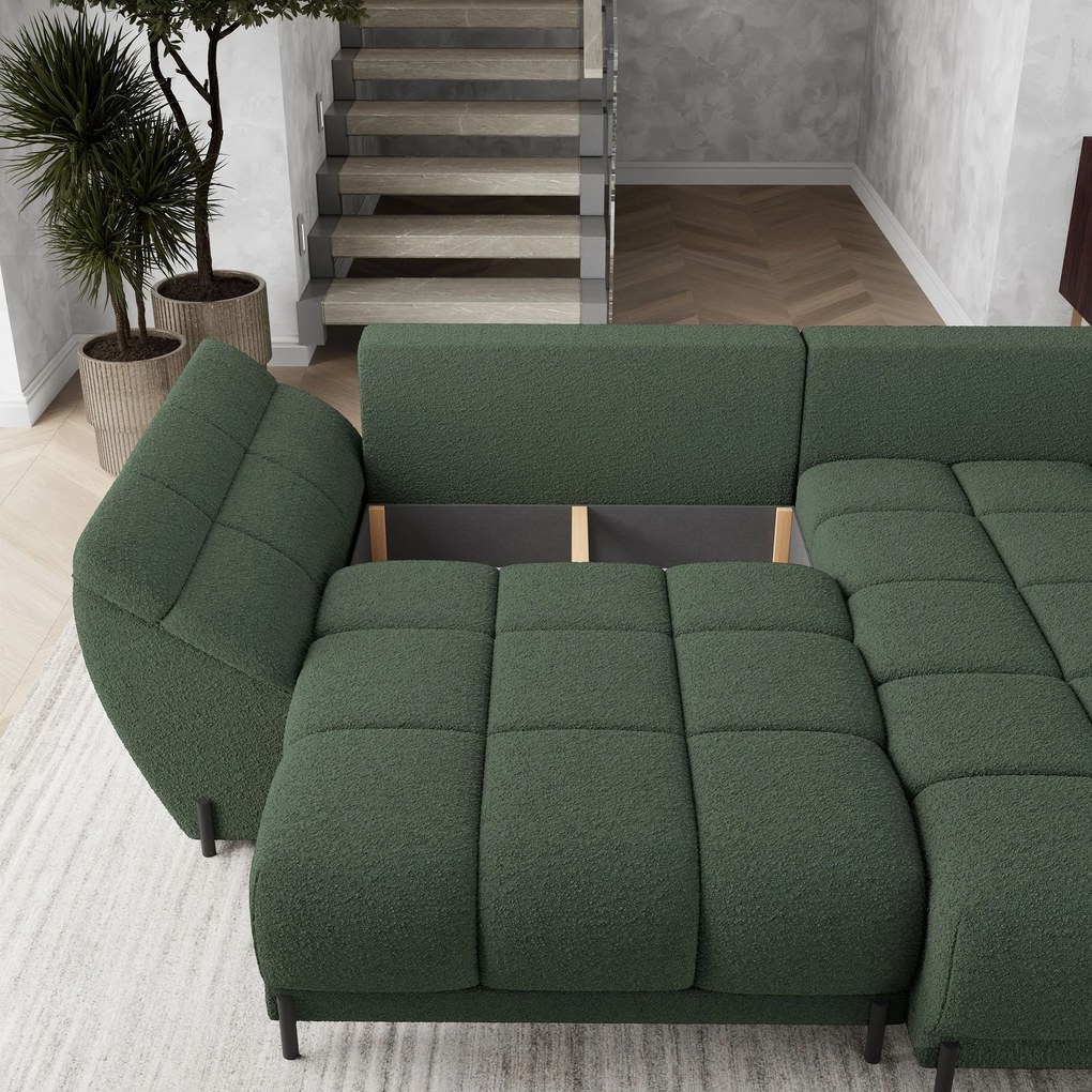 Masseno Narożnik VESTANO z funkcją spania i pojemnikiem na pościel Narozniki L, Rozkładana sofa - Zielony, QUELLE 37