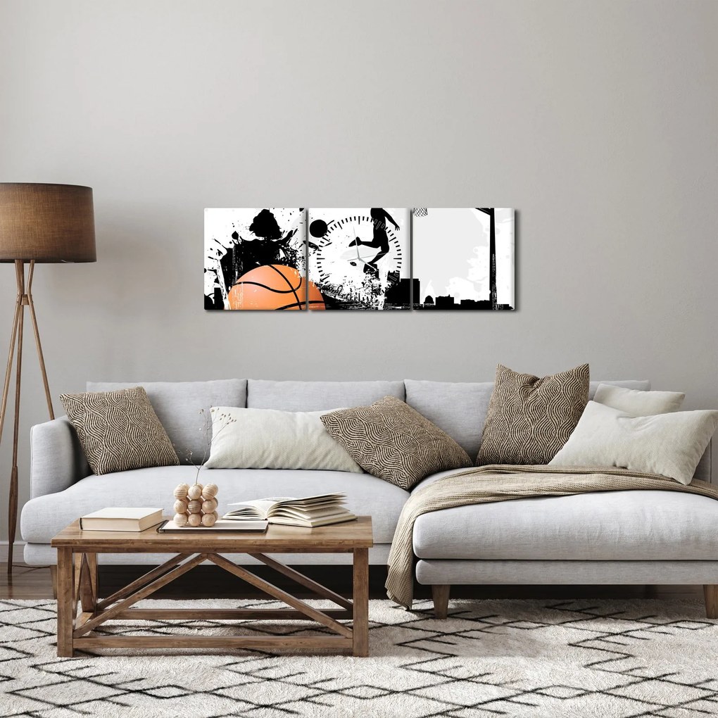 Obraz - Koszykarz (z zegarem) (90x30 cm)