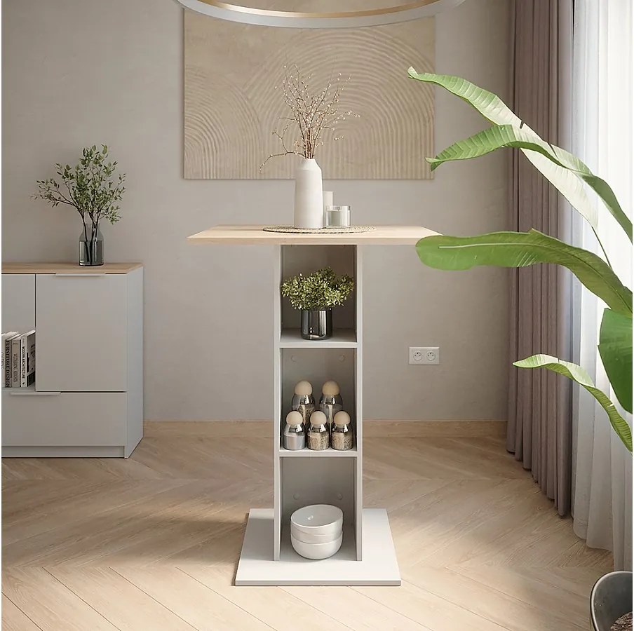 Stół barowy biały/sonoma 75x75x106 repose