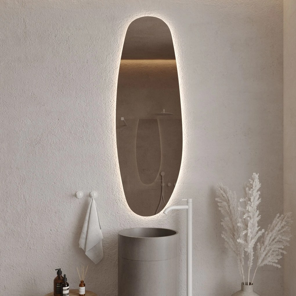 Lustro owalne z podświetleniem bezramowe 55 x 150 cm DELIS LED | Różne kolory szkła