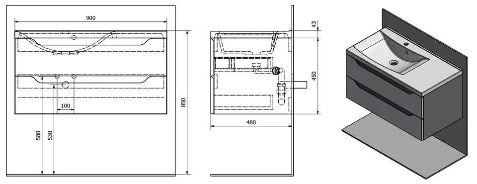 Biała wisząca szafka bez umywalki w dekorze drewna egzotycznego 90x45 cm Wave – Sapho