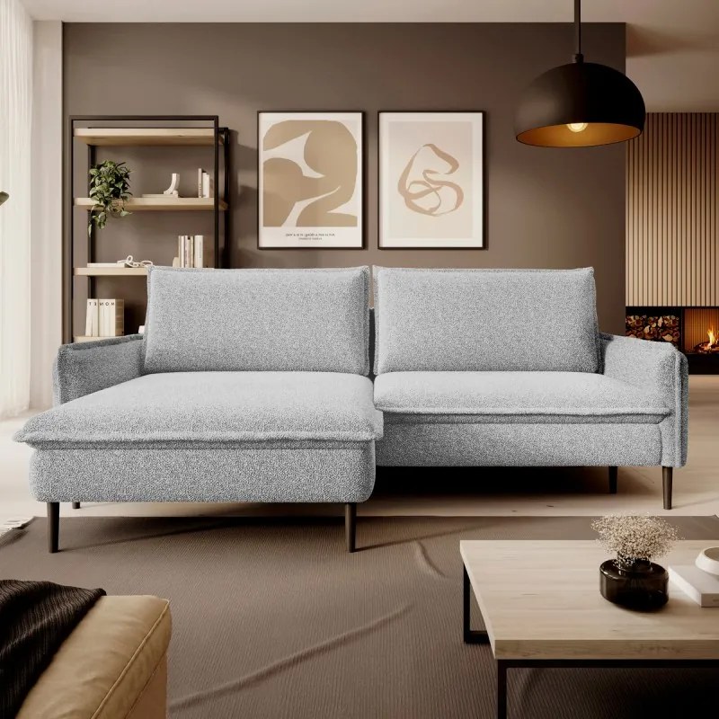 Narożnik GLOSSY z funkcją spania Lewostronny zestaw z poduszkami wolnostojący tkanina BUBBLE 07 WERSAL