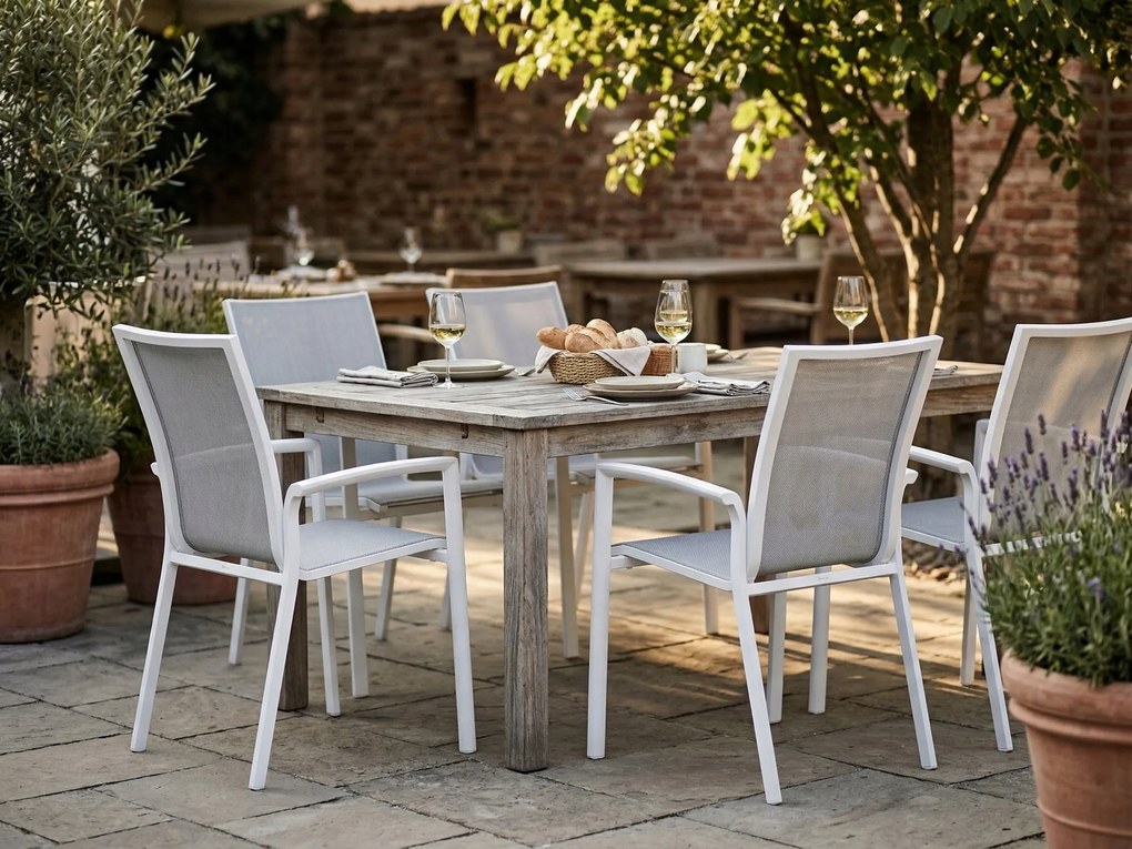 Krzesło ogrodowe aluminiowe białe 56x65x88cm komfortowe wytrzymałe tarasowe