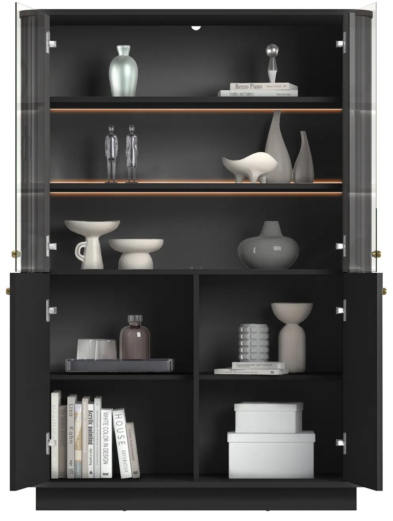 Witryna Vesper do salonu na cokole - czarny / złote uchwyty