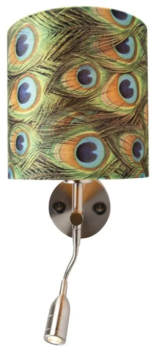 Nowoczesna lampa ścienna stalowa z lampką do czytania i abażurem z weluru 20/20/20 Peacock - Złota Nowoczesny Oswietlenie wewnetrzne