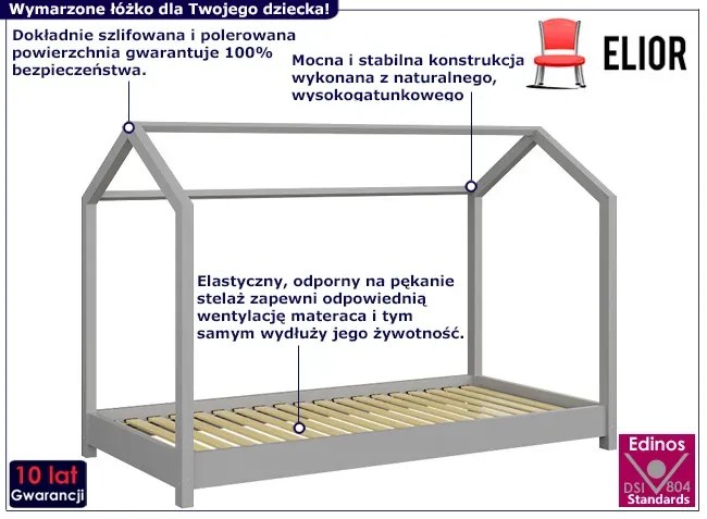 Szare łóżko domek z drewna sosnowego 90x200 G7-M49