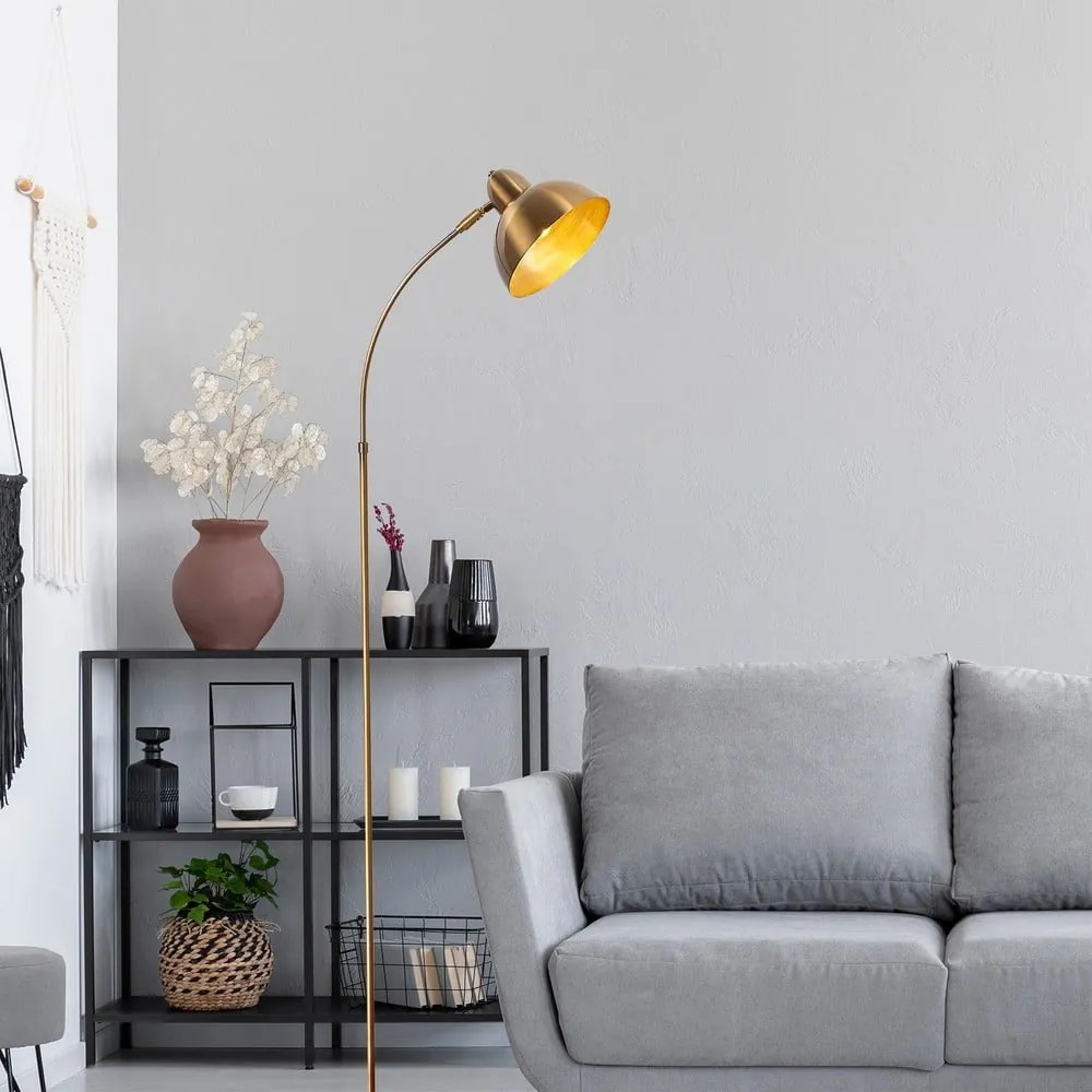 Lampa stojąca w kolorze mosiądzu z metalowym kloszem (wysokość 162 cm) Marzeo – Opviq lights