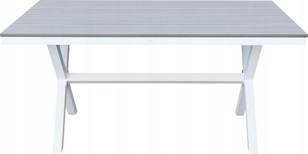 Stół ogrodowy aluminiowy biały 150x90x75 cm trwały blat kompozyt drewniany