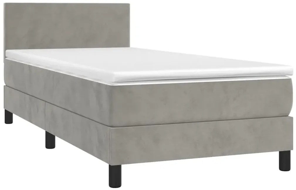Jasnoszare tapicerowane łóżko z materacem 90x200 - Lisila 3X