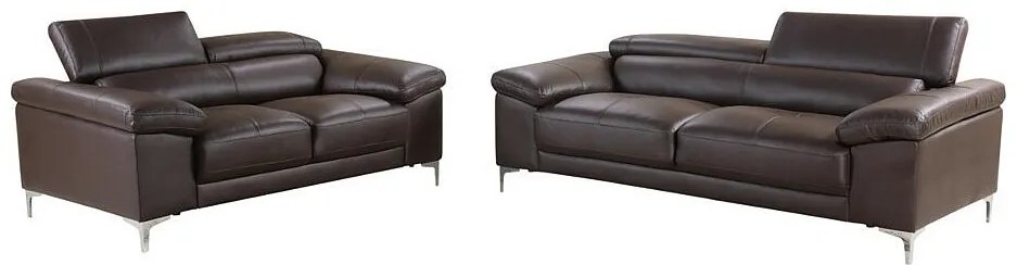 Kanapa SOLANGE – 3+2-osobowa, skóra – kolor brązowy