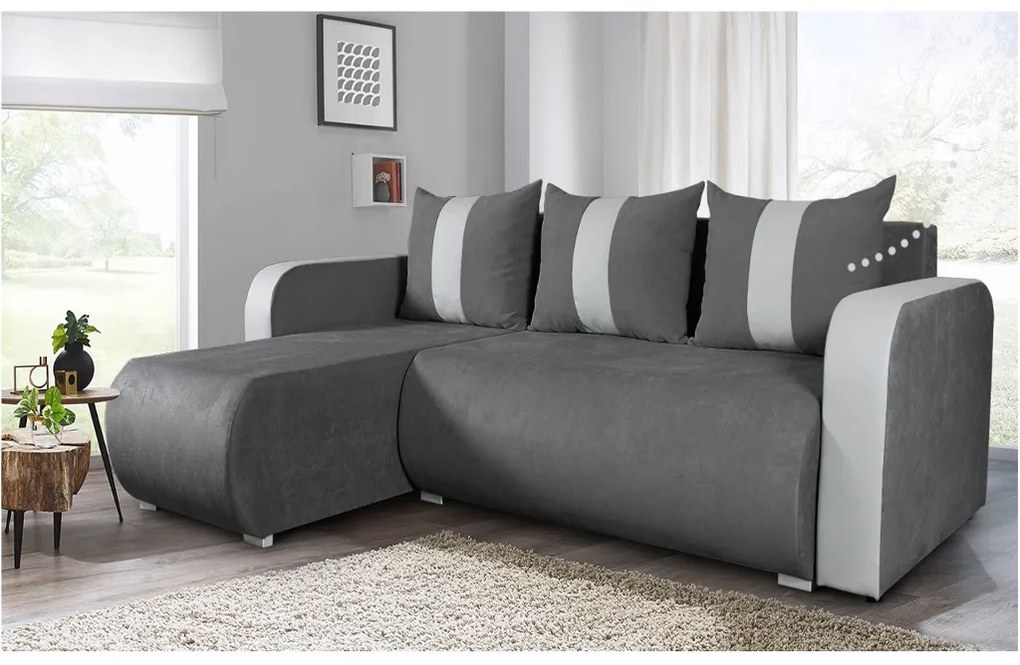 Modna sofa narożna SANDRA, stylowy nowoczesny design, praktyczny pojemnik
