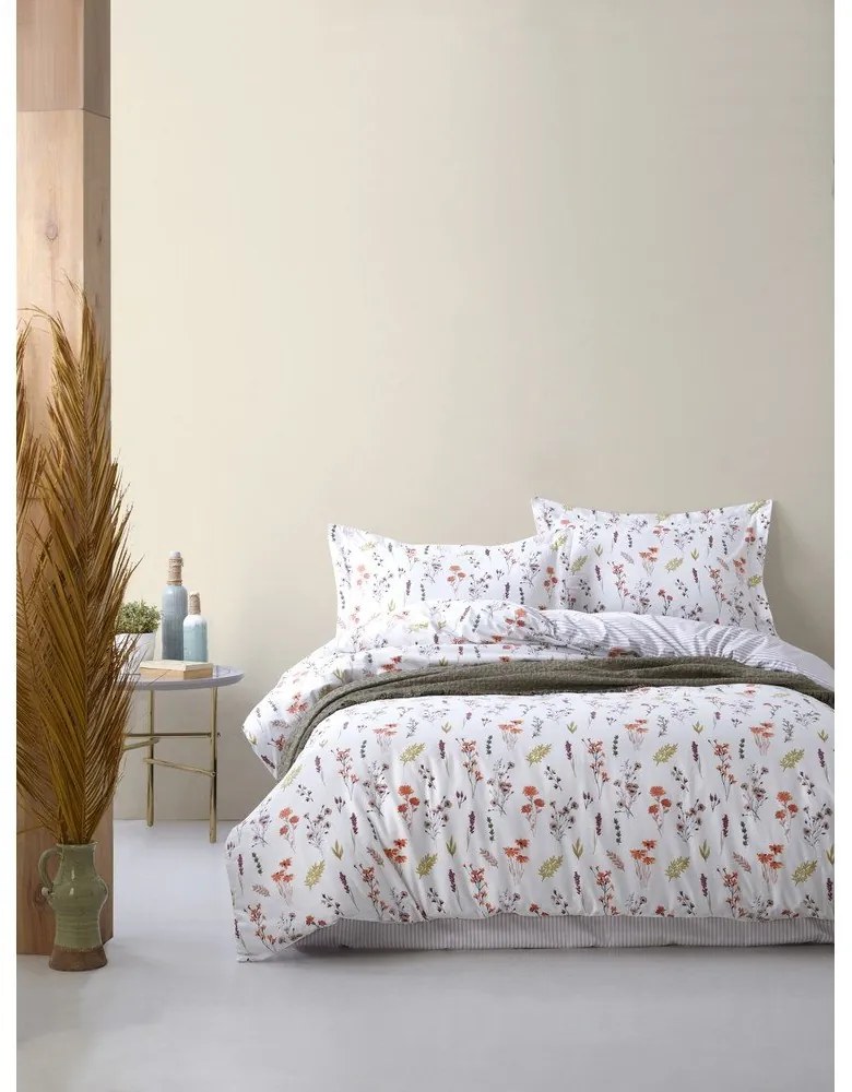 Biała pościel jednoosobowa z bawełny renforcé 140x200 cm Floral Dance Autumn – Mila Home Luxury