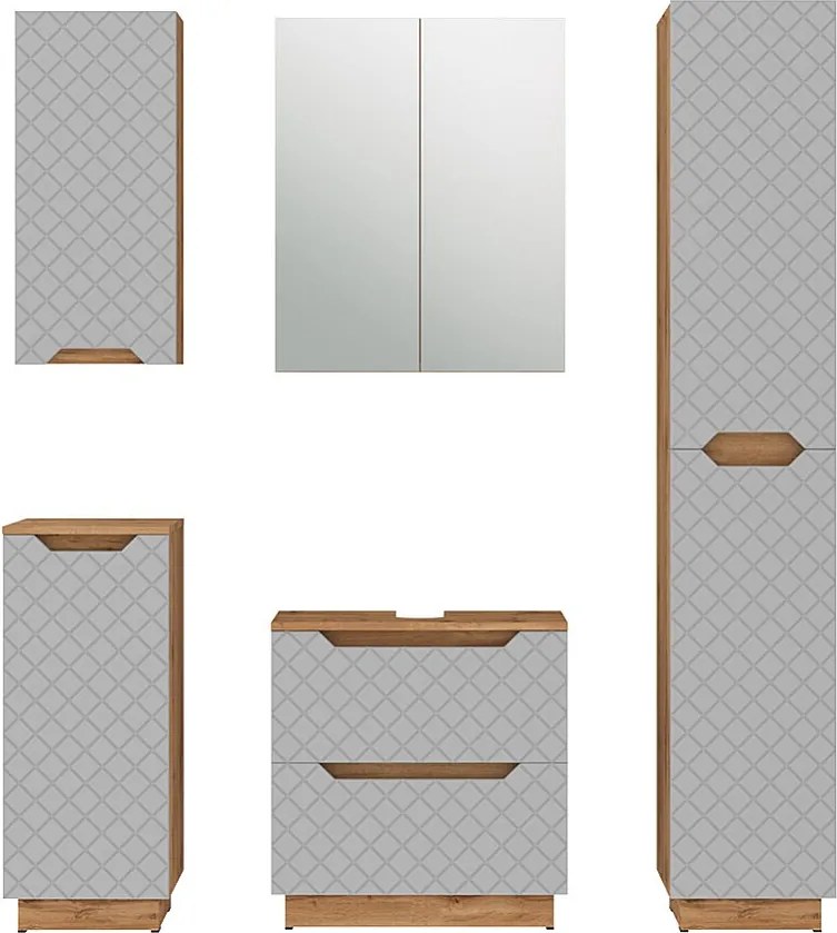 Zestaw mebli łazienkowych dąb/szary ze strukturą płytek 59.8x32x62.5 lotta