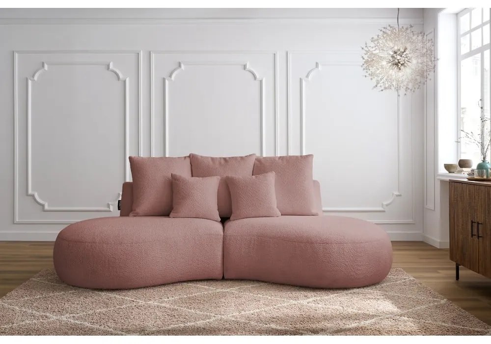 Różowa sofa z materiału bouclé 260 cm Saint-Germain – Bobochic Paris