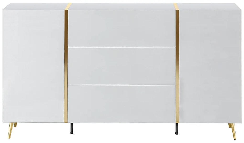 Komoda 2-drzwiowa z 3 szufladami - Biały z połyskiem i Złoty - MARZIALO