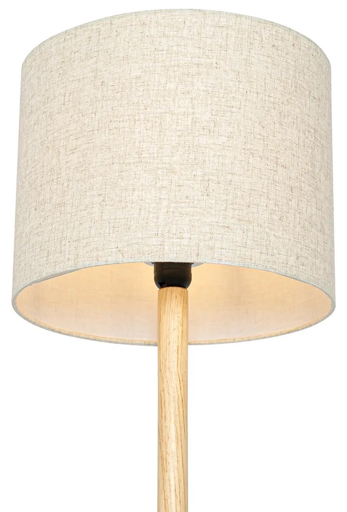 Wiejska lampa podłogowa drewniana z lnianym abażurem beżowym 32 cm - Mels Rustykalny / Vintage Oswietlenie wewnetrzne