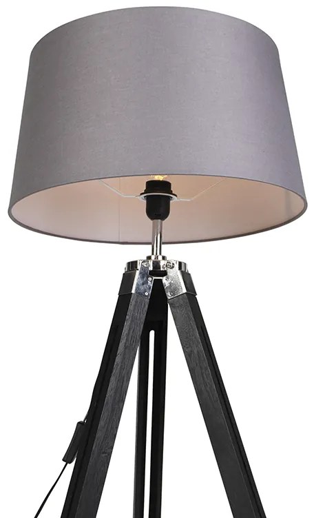 Lampa podłogowa statywowa czarna z kloszem 45cm len ciemnoszaryPrzemysłowy Oswietlenie wewnetrzne