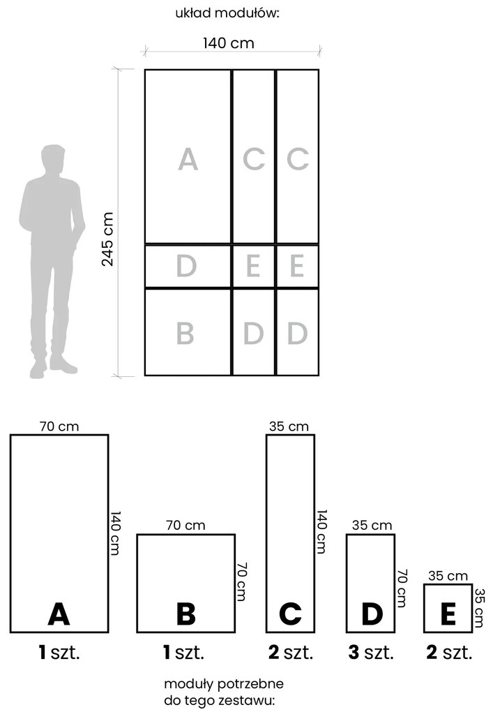Komplet paneli lustrzanych 140x245 cm  F9-P09