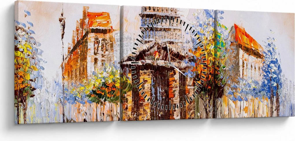 Obraz - Malowana miejska pamiątka (z zegarem) (90x30 cm)