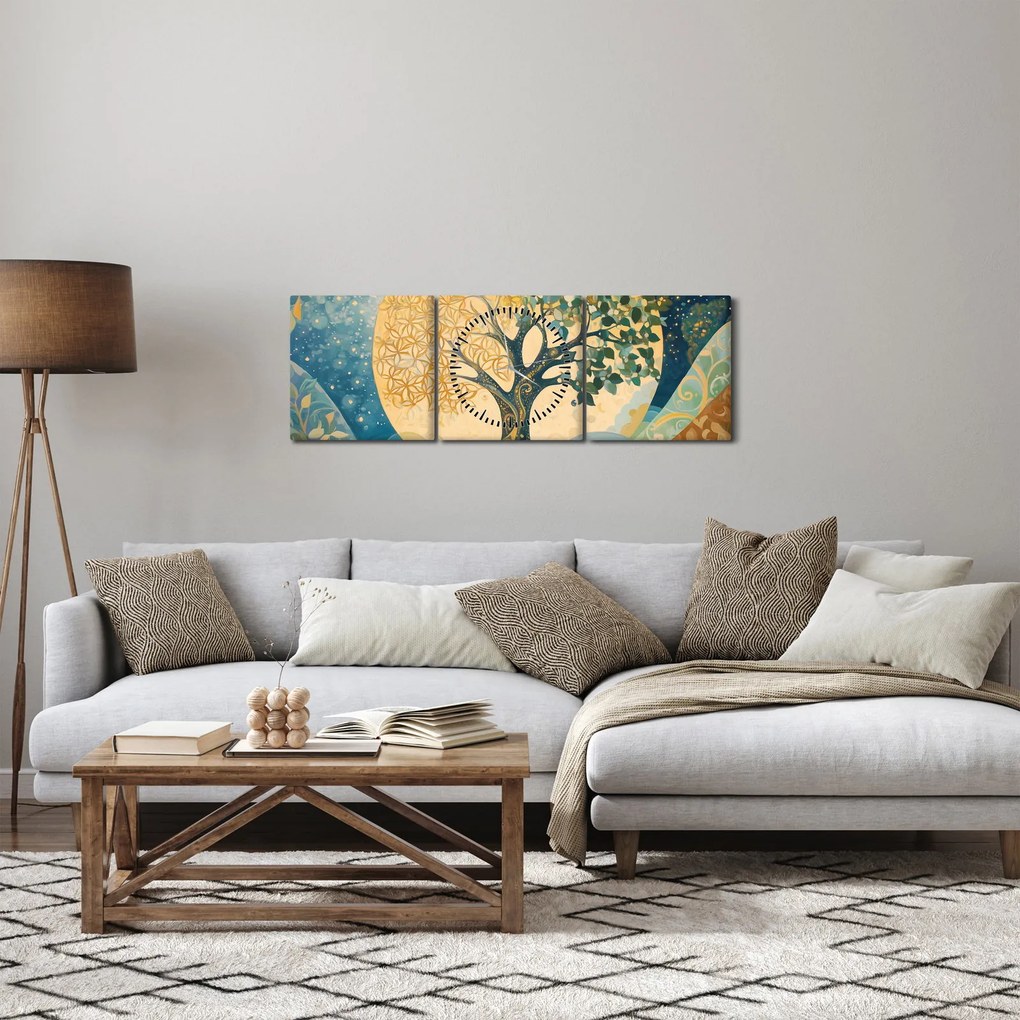Obraz – Drzewo życia w księżycu (z zegarem) (90x30 cm)