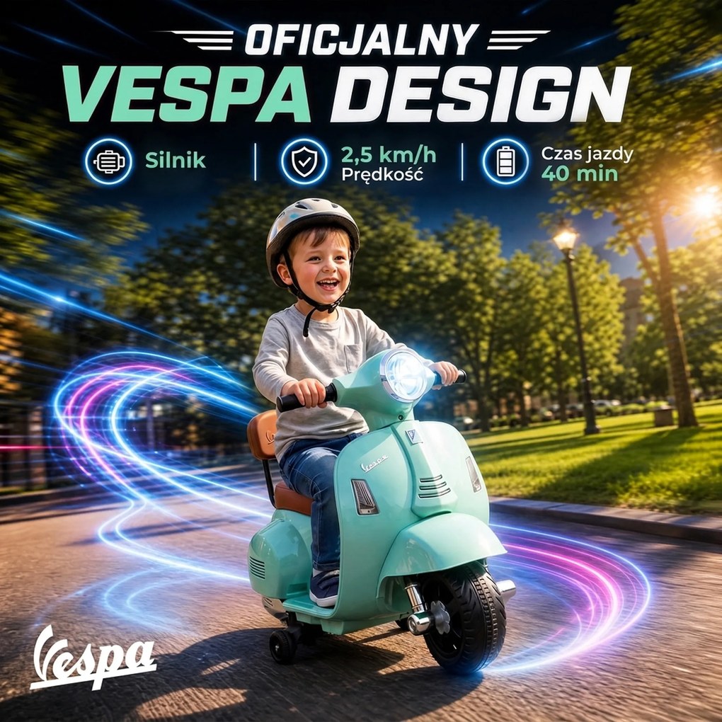 AIYAPLAY Elektryczny motorek dziecięcy Mini Vespa GTS 6V z akumulatorem litowym, ergonomiczne siedzisko i oparcie 1,5-3 lat | Aosom PL