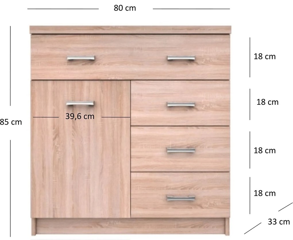 Komoda z Szufladami Drewniana do Salonu ELEGO 80 cm Dąb sonoma Nowoczesna