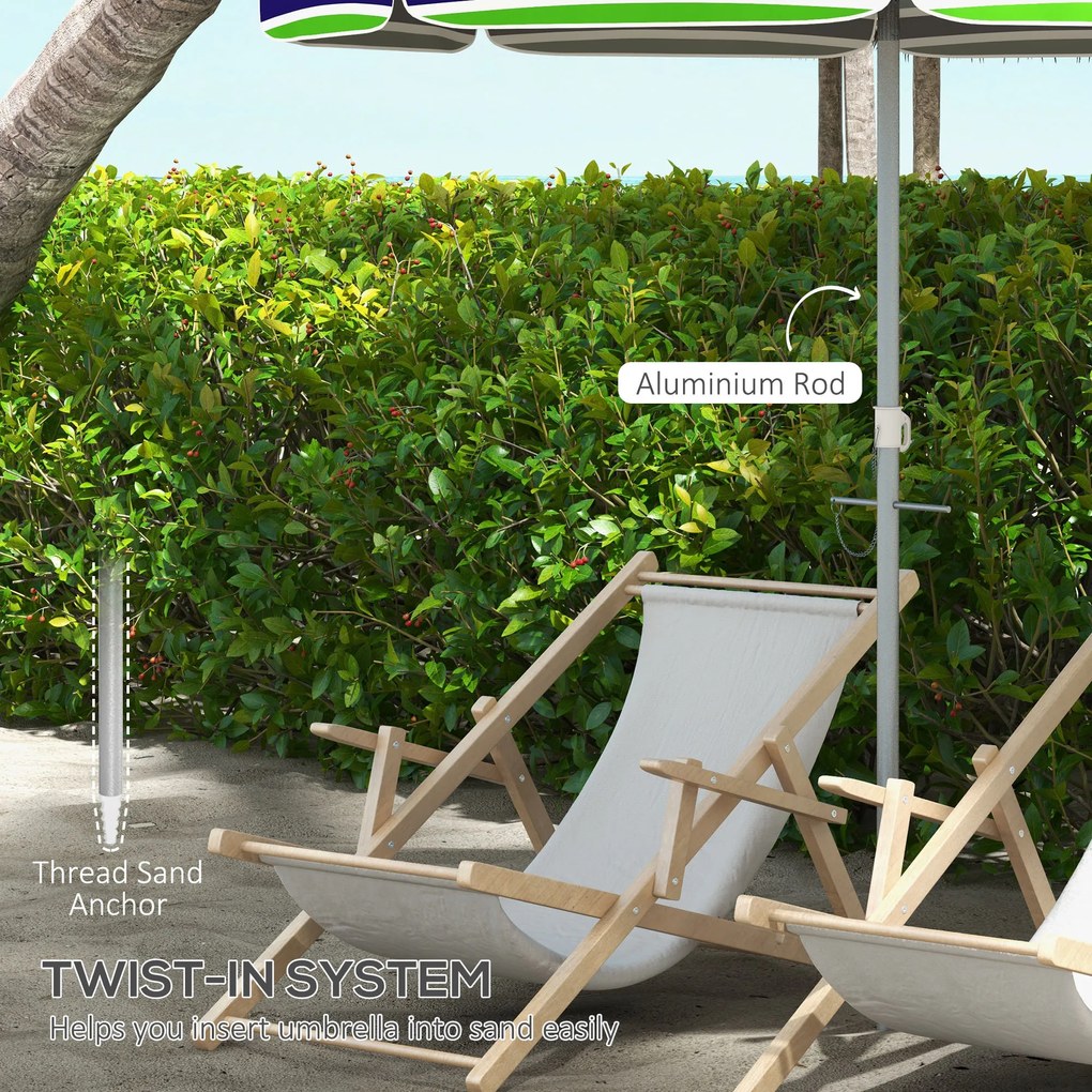 Outsunny Parasol Plażowy Ø178 cm UV40+ Wiatroodporny Stabilny Regulowany z Nachyleniem Wentylacją Torbą Wielokolorowy | Aosom PL
