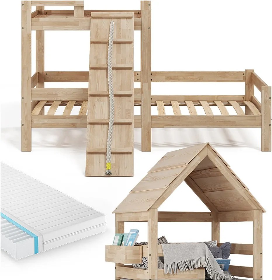 Łóżko domowe naturalne drewno 208x108x235 teddy